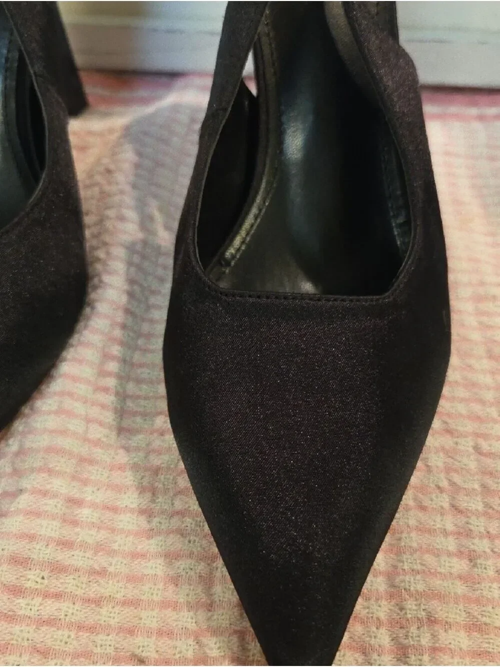 Classic Black Pointed-Toe Slingback Heels Satin Size 40